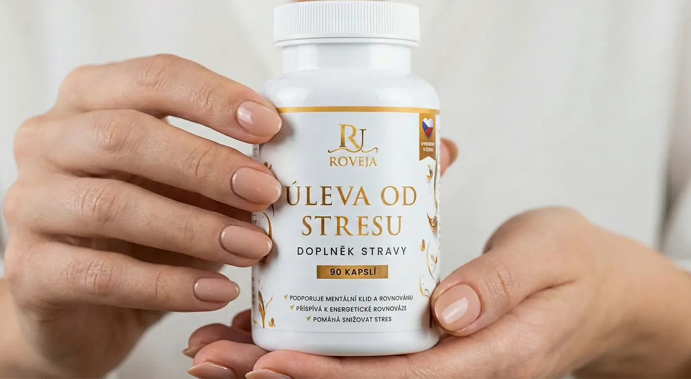 Detail doplňku stravy Úleva od Stresu v rukou – prémiový produkt Roveja pro psychickou pohodu a snížení stresu